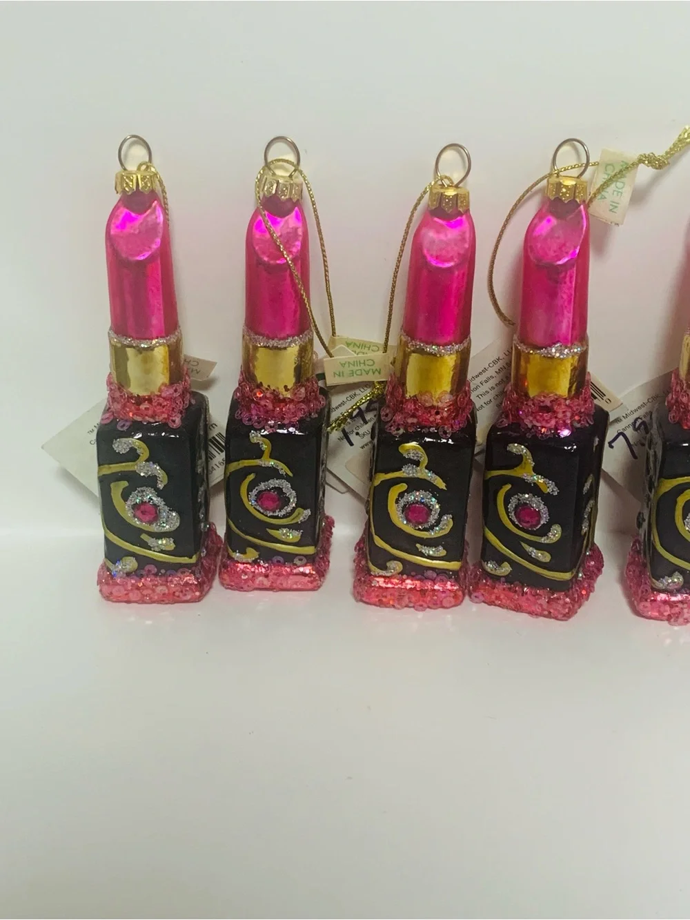 Lipstick Glass Christmas Ornament x6